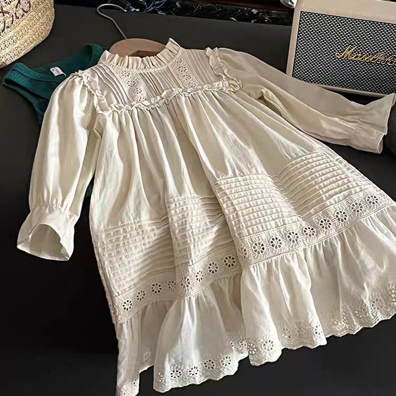 Tüdrukute Kleidid Sügis Uued Korea lasteriided Plisseeritud pits Tüdrukukleit Stand krae Temperament Tüdruku Printsess Kleit