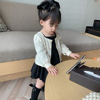 Φόρεμα για κορίτσια Φθινόπωρο χειμερινό κορεατικό μωρό Παιδικό φόρεμα τετράγωνο λαιμό μαύρο φόρεμα πάρτι Χαριτωμένο παιδικό φόρεμα πριγκίπισσας