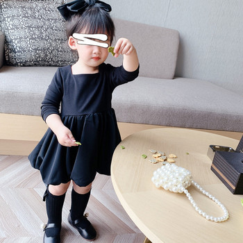 Φόρεμα για κορίτσια Φθινόπωρο χειμερινό κορεατικό μωρό Παιδικό φόρεμα τετράγωνο λαιμό μαύρο φόρεμα πάρτι Χαριτωμένο παιδικό φόρεμα πριγκίπισσας