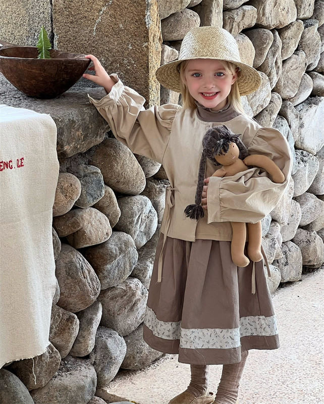 deer jonmi 2023 sügis, uus korea stiilis tüdrukute seelikud, lillelised lapitööd, A-kujulised puuvillased seelikud lastele