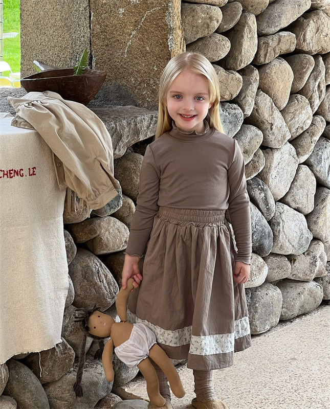 deer jonmi 2023 sügis, uus korea stiilis tüdrukute seelikud, lillelised lapitööd, A-kujulised puuvillased seelikud lastele