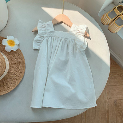 Ljetna haljina kratkih rukava za djevojčice Little Fresh Dječja bijela majica haljina s volanima od čistog pamuka Mala haljina s letećim rukavima