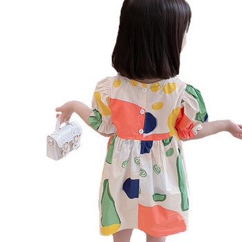 Καλοκαιρινό φόρεμα κοριτσιών Κορεάτικο στυλ Γλυκό χρώμα γκράφιτι με κουκκίδες μανίκι με φούσκα Φόρεμα Παιδικά ρούχα Παιδικά ρούχα