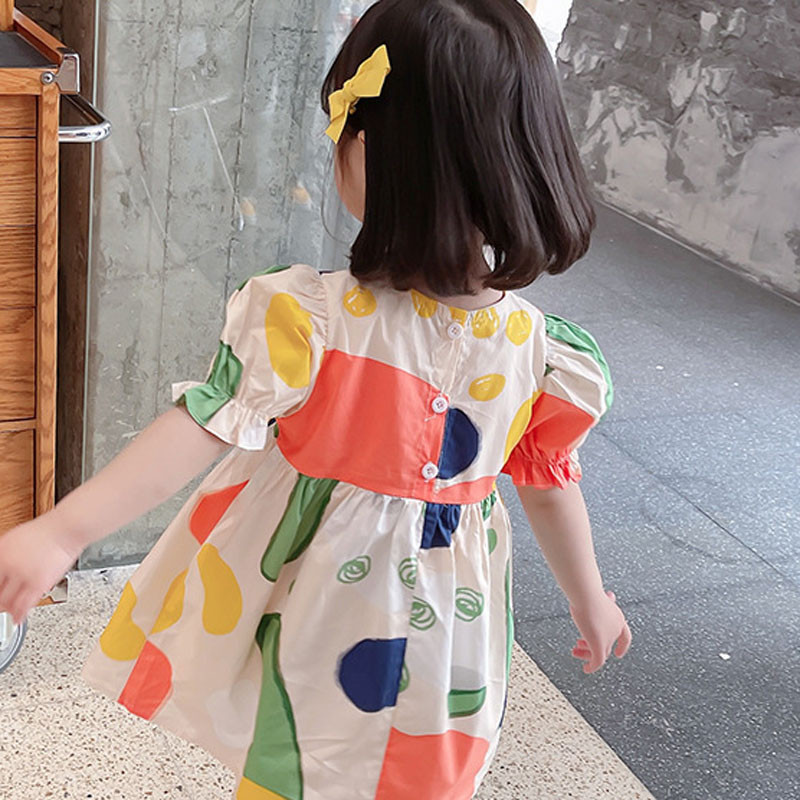 Ljetna haljina za djevojčice u korejskom stilu, slatke boje, grafiti, točkice, volani, haljina s mjehurićima, dječja odjeća, dječja odjeća