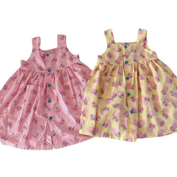 Καλοκαιρινά φορέματα για κορίτσια με μπροστινό κουμπί Χαριτωμένο φόρεμα πριγκίπισσας Ζαρτιέρες Vestidos 2022 Νέα παιδικά ρούχα για κορίτσια, παιδική στολή