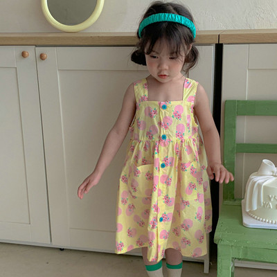 Ljetne haljine za djevojčice s prednjim dugmetom, slatka haljina za princezu, Vestidos, nova dječja odjeća za djevojčice, dječja odjeća za 2022.