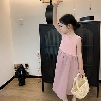 Παιδικό φόρεμα Sweet Splice Princess Dress 2023 Καλοκαίρι Νέο απλό μονόχρωμο μακρύ φόρεμα Παιδικά φορέματα μόδας για κορίτσια