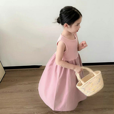 Lastekleit Sweet Splice Printsessi kleit 2023. aasta suvine uus lihtne ühevärviline pikk kleit Moodne laste riietuskleidid tüdrukutele