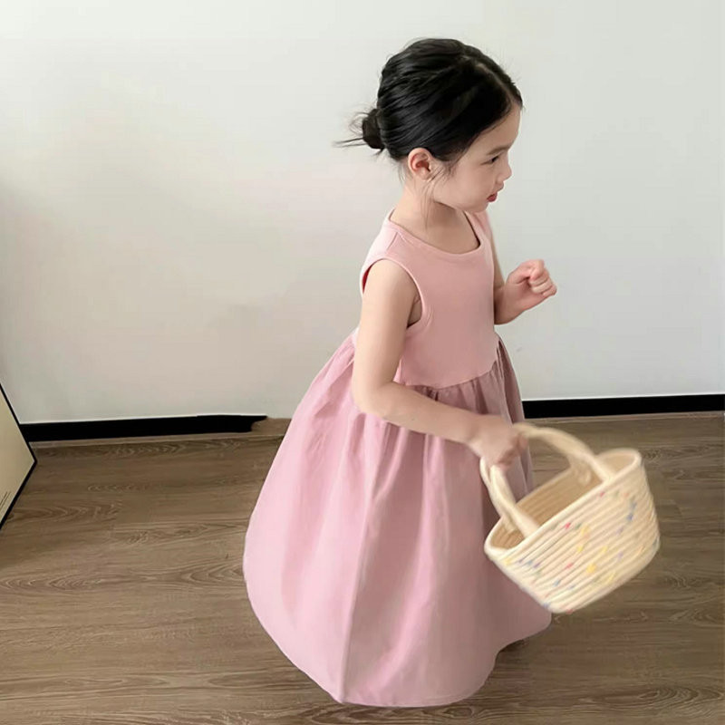 Lastekleit Sweet Splice Printsessi kleit 2023. aasta suvine uus lihtne ühevärviline pikk kleit Moodne laste riietuskleidid tüdrukutele