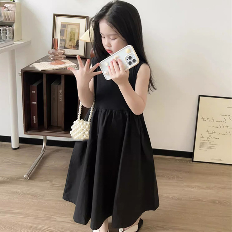 Lastekleit Sweet Splice Printsessi kleit 2023. aasta suvine uus lihtne ühevärviline pikk kleit Moodne laste riietuskleidid tüdrukutele