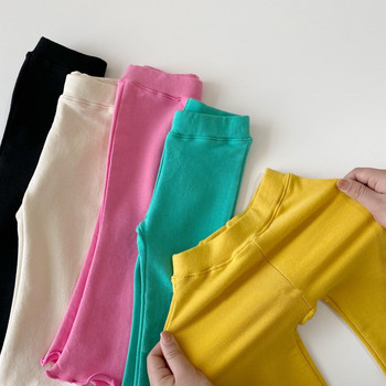 Пролетни и есенни момичешки едноцветни модни еластични панталони с изпъкнали ръбове Ежедневни външни панталони