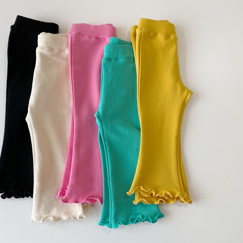 Kevadised ja sügisesed tüdrukute ühevärvilised moodsad seeneserva elastsed laienevad püksid vabaaja välispüksid