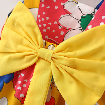 Baby girl Idyllic Princess Dress Summer New Cotton Sling Flower Print Φόρεμα για νήπια Αμάνικο φόρεμα παραλίας+καπέλο Παιδικά ρούχα