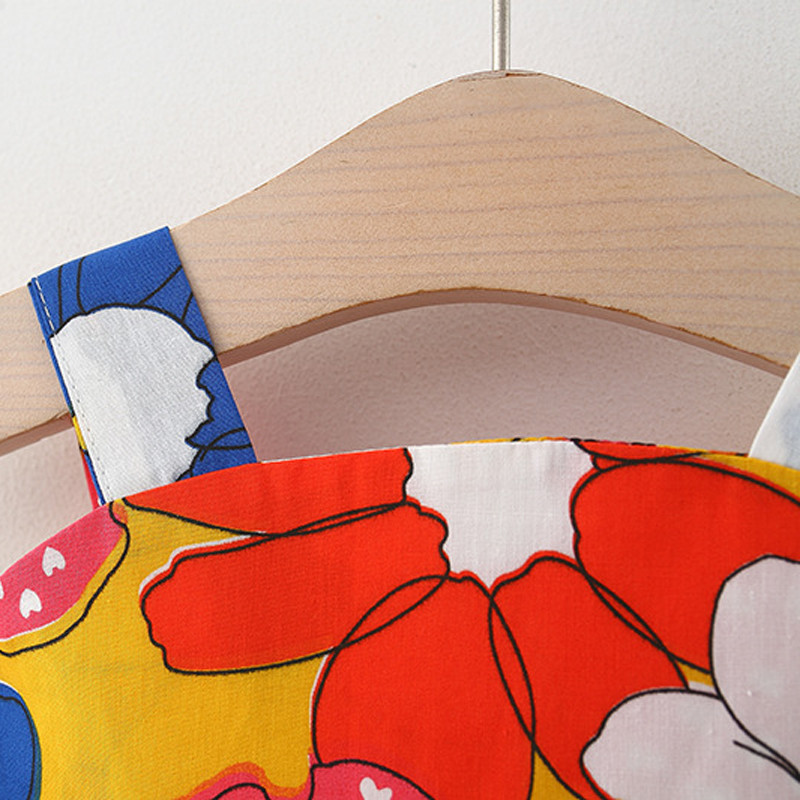 Beebitüdruku idülliline printsesskleit suvine uus puuvillane lillemustriga väikelapse kleit varrukateta rannakleit + müts lasteriided