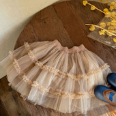 Korėjietiško stiliaus tinklinis sijonas mergaitėms Mielas raukinis sijonas kūdikiams Pavasario rudens vaikiški drabužiai