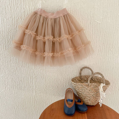 Korėjietiško stiliaus tinklinis sijonas mergaitėms Mielas raukinis sijonas kūdikiams Pavasario rudens vaikiški drabužiai