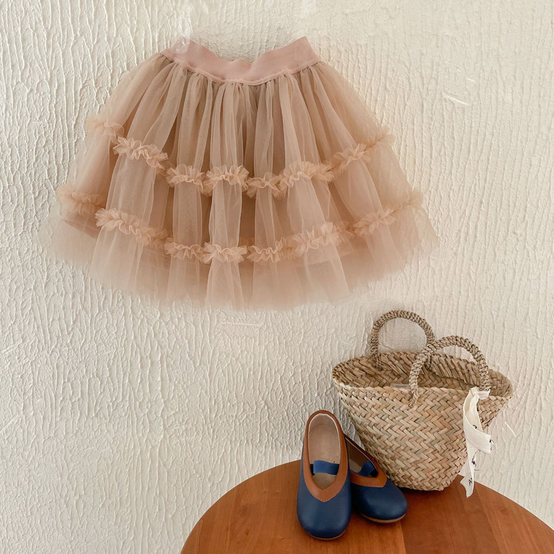 Korėjietiško stiliaus tinklinis sijonas mergaitėms Mielas raukinis sijonas kūdikiams Pavasario rudens vaikiški drabužiai