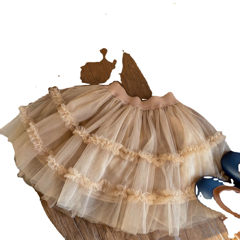 Korėjietiško stiliaus tinklinis sijonas mergaitėms Mielas raukinis sijonas kūdikiams Pavasario rudens vaikiški drabužiai