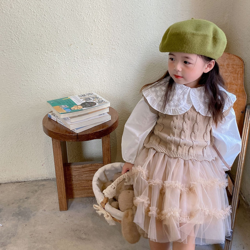 Korėjietiško stiliaus tinklinis sijonas mergaitėms Mielas raukinis sijonas kūdikiams Pavasario rudens vaikiški drabužiai