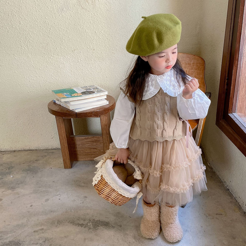 Korėjietiško stiliaus tinklinis sijonas mergaitėms Mielas raukinis sijonas kūdikiams Pavasario rudens vaikiški drabužiai