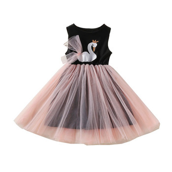 2022 Νέα καλοκαιρινά φορέματα για κορίτσια με ραφές κινουμένων σχεδίων διχτυωτό αμάνικο γιλέκο Φόρεμα Απλή μόδα Χαριτωμένα παιδικά παιδικά ρούχα