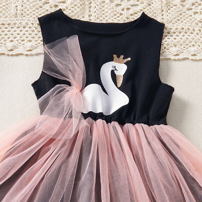 2022 Νέα καλοκαιρινά φορέματα για κορίτσια με ραφές κινουμένων σχεδίων διχτυωτό αμάνικο γιλέκο Φόρεμα Απλή μόδα Χαριτωμένα παιδικά παιδικά ρούχα