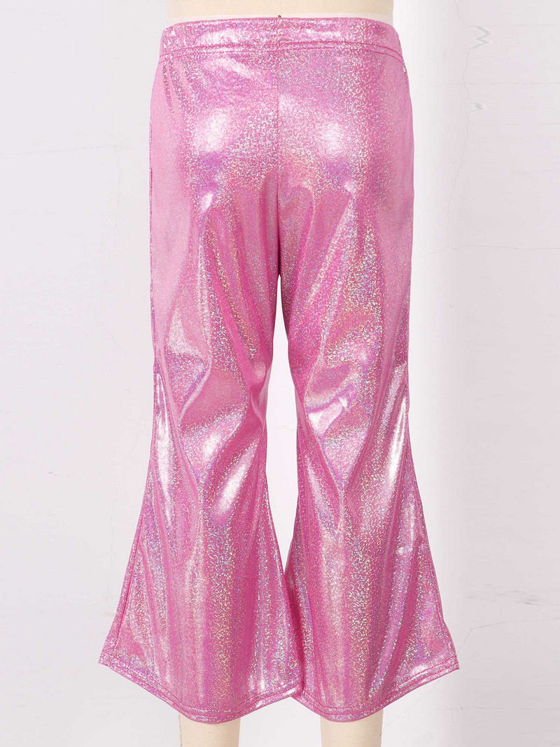 Lastele tüdrukutele läikivad metallist sädelevad püksid, elastne vöökoht, lai jalg, kellukese põhjaga ballisaalipüksid lavale peokarnevaliks