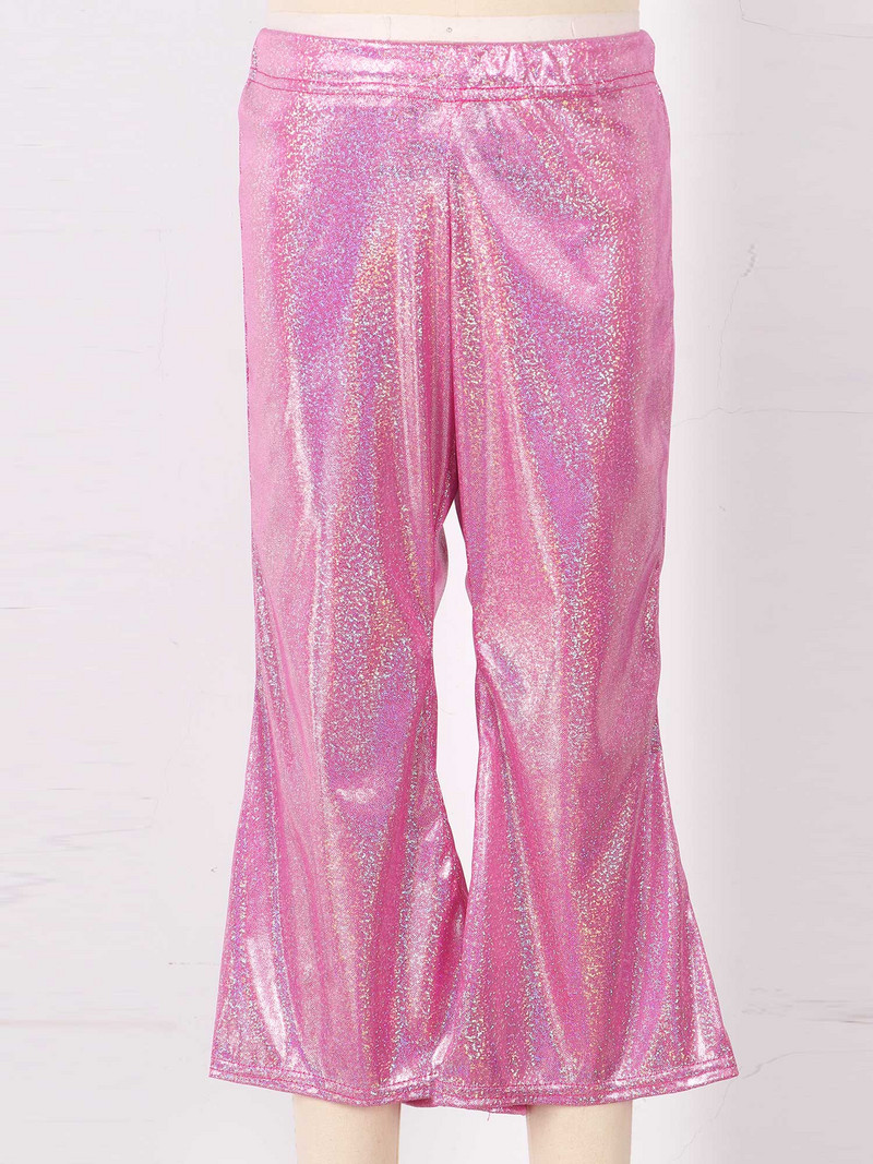 Lastele tüdrukutele läikivad metallist sädelevad püksid, elastne vöökoht, lai jalg, kellukese põhjaga ballisaalipüksid lavale peokarnevaliks