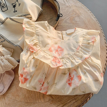 Κορεάτικο παιδικό φόρεμα με βολάν για κορίτσια 2023 Άνοιξη Floral print Γλυκό παιδικό φόρεμα Princess μακρυμάνικο φόρεμα