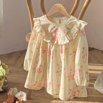 Κορεάτικο παιδικό φόρεμα με βολάν για κορίτσια 2023 Άνοιξη Floral print Γλυκό παιδικό φόρεμα Princess μακρυμάνικο φόρεμα