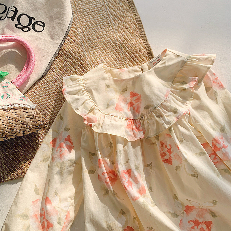 Korea volangidega lastekleit tüdrukutele 2023. aasta kevade lillemustriga magus lastekleit Printsessi pikkade varrukatega kleit