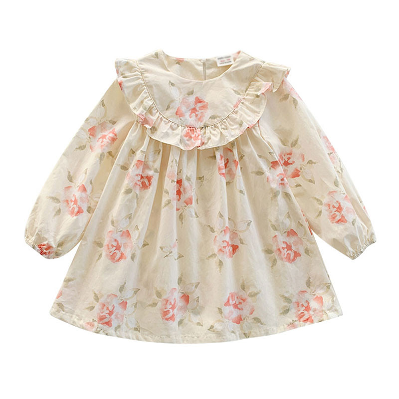 Korea volangidega lastekleit tüdrukutele 2023. aasta kevade lillemustriga magus lastekleit Printsessi pikkade varrukatega kleit