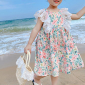 Ljetna haljina za djevojčice, čipkasti prošiveni rukavi, cvjetna slatka haljina princeze, beba, djeca, dječja odjeća za djevojčice