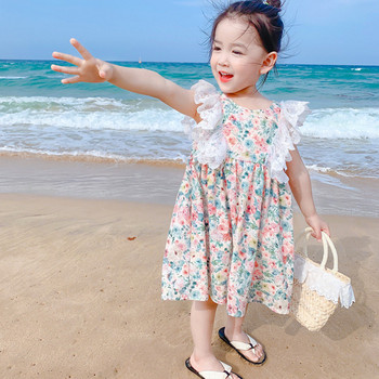 Καλοκαιρινό φόρεμα για κορίτσια με δαντέλα ραφές μανίκι Floral γλυκό φόρεμα πριγκίπισσας Παιδικά ρούχα για κορίτσι