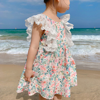 Καλοκαιρινό φόρεμα για κορίτσια με δαντέλα ραφές μανίκι Floral γλυκό φόρεμα πριγκίπισσας Παιδικά ρούχα για κορίτσι