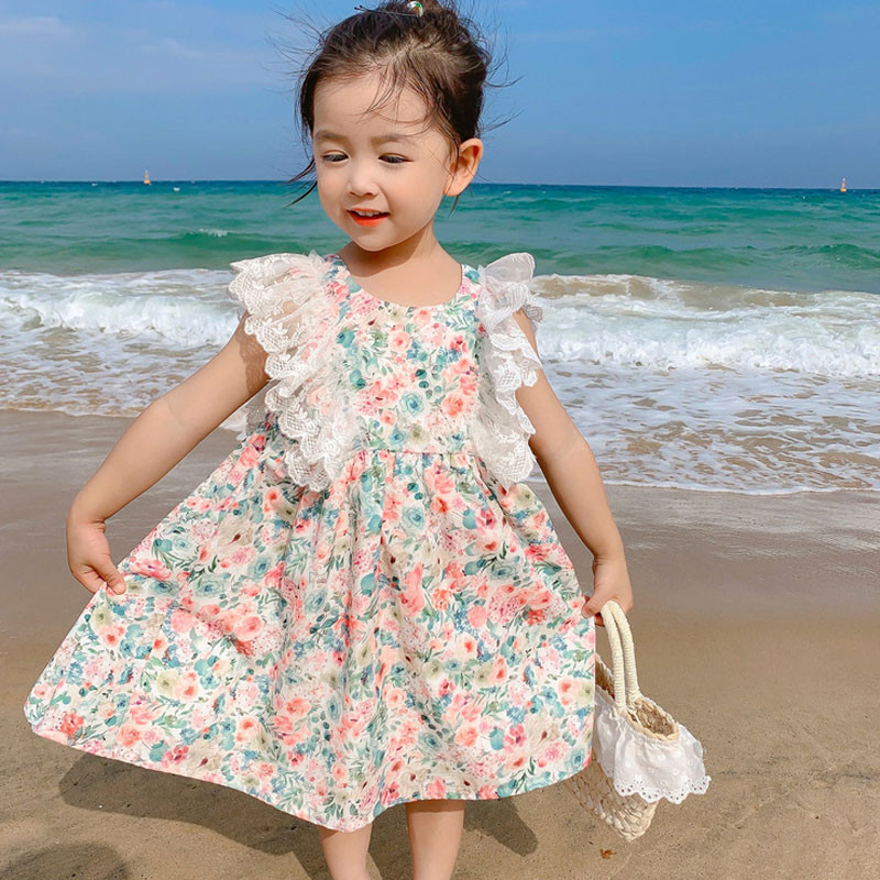 Ljetna haljina za djevojčice, čipkasti prošiveni rukavi, cvjetna slatka haljina princeze, beba, djeca, dječja odjeća za djevojčice