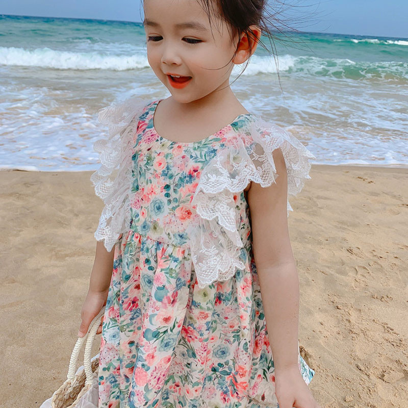 Ljetna haljina za djevojčice, čipkasti prošiveni rukavi, cvjetna slatka haljina princeze, beba, djeca, dječja odjeća za djevojčice