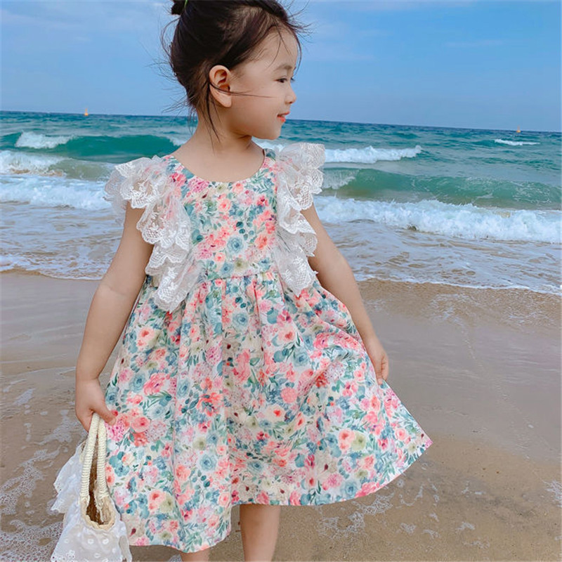Ljetna haljina za djevojčice, čipkasti prošiveni rukavi, cvjetna slatka haljina princeze, beba, djeca, dječja odjeća za djevojčice