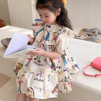 Φορέματα για κορίτσια με βολάν κοντομάνικα κινούμενα σχέδια Γλυκό φόρεμα μόδας για κορίτσια Παιδικά ρούχα ακανόνιστα φορέματα για κορίτσια Παιδικά ρούχα για κορίτσια