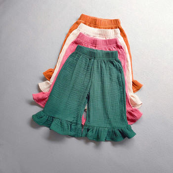 Детско облекло за момичета Памучни панталони с кльощави с волани Нови летни едноцветни ежедневни детски бебешки момичета Свободни панталони с дължина до глезена