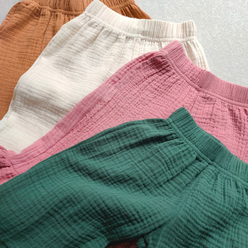 Детско облекло за момичета Памучни панталони с кльощави с волани Нови летни едноцветни ежедневни детски бебешки момичета Свободни панталони с дължина до глезена