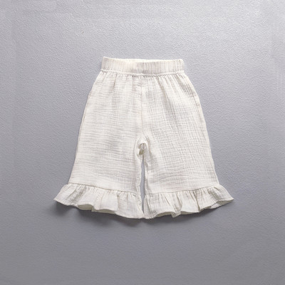 Lasteriided Tüdrukutele Puuvillased volangidega laienevad püksid Uued suvised ühevärvilised vabaaja lapsed Beebitüdrukud avarad pahkluuni ulatuvad püksid