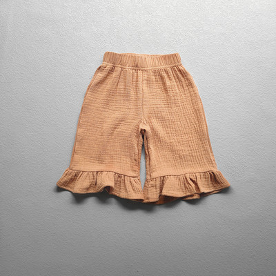 Lasteriided Tüdrukutele Puuvillased volangidega laienevad püksid Uued suvised ühevärvilised vabaaja lapsed Beebitüdrukud avarad pahkluuni ulatuvad püksid