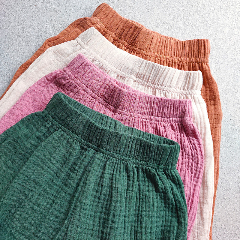 Lasteriided Tüdrukutele Puuvillased volangidega laienevad püksid Uued suvised ühevärvilised vabaaja lapsed Beebitüdrukud avarad pahkluuni ulatuvad püksid