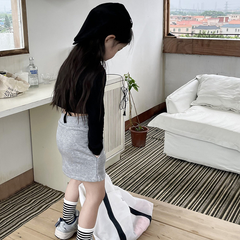 Kevad-sügis tüdrukute skorts beebiseelik väikelastele, lastele seelik, alaosa, joon, soonik, kootud hall, preppy stiil 2-7 a