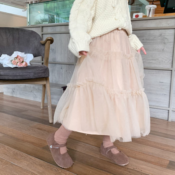 Φθινοπωρινή μοντέρνα παιδική μεγάλη φούστες με διχτυωτό στρίφωμα Κορίτσια μονόχρωμη μακρυά φούστα 2-8Y