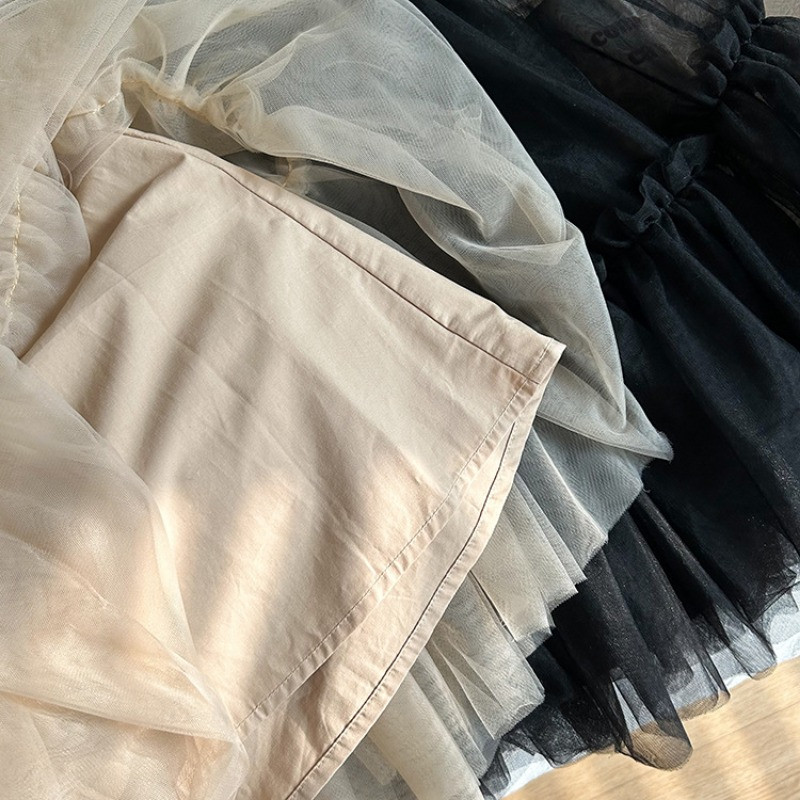 Rudeninis vaikiškas madingas didelis kraštelis Tinkliniai sijonai mergaitems vienspalvis universalus ilgo stiliaus sijonas 2-8Y