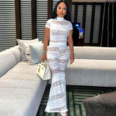 Γυναικείο σετ δύο τεμαχίων Εκπληκτική μόδα με κοντό μανίκι λουλούδι με δαντέλα μπλουζάκια και ψηλόμεσο παντελόνι γυναικείο street outfit