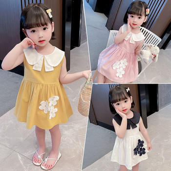Καλοκαιρινό φόρεμα κοριτσιών 2023 Παιδικό φόρεμα με τρία άνθη, βαμβακερό φόρεμα πριγκίπισσας, κούκλα, χαριτωμένο κορεάτικο φόρεμα για μωρά, παιδικά κορίτσια