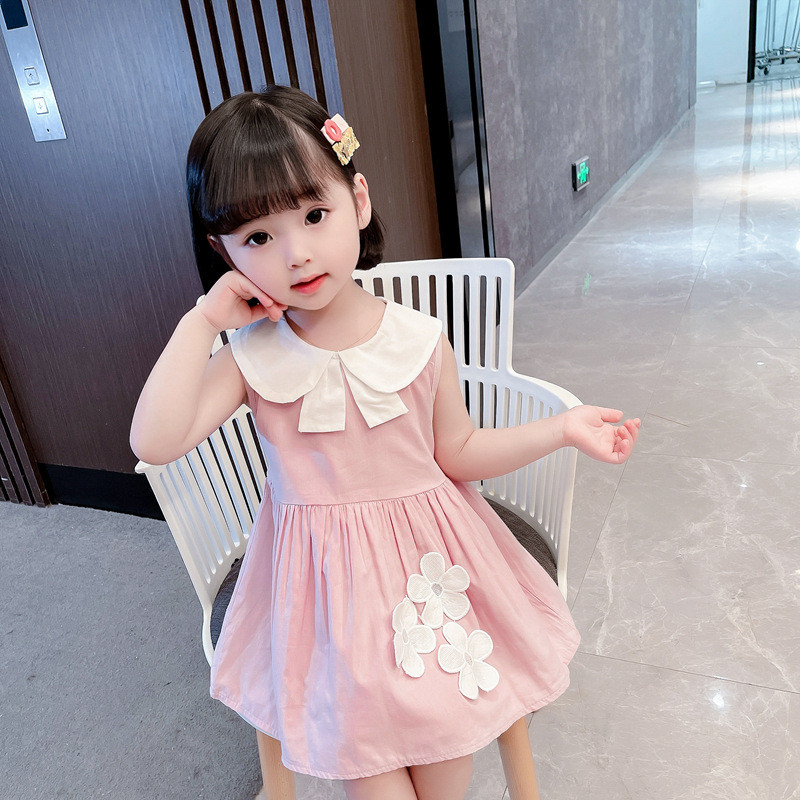 Ljetna haljina za djevojčice 2023. Dječja haljina Tri cvijeta Pamučna haljina princeze Ovratnik za lutke Slatka haljina Korejska beba Djeca Djevojčice Clot